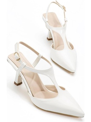 No8 Home Tula Beyaz Rugan Topuklu Ayakkabı