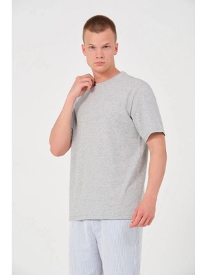 Freedom Düz Biskilet Yaka Oversize T-Shirt - Gri -