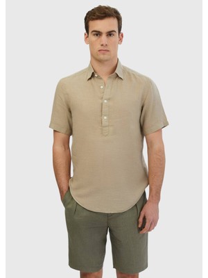 Ramsey Vizon Düz Casual Fit Dokuma Casual %100 Keten Gömlek