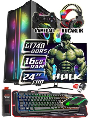 Warbox Hulk GT740 Ddr5 Ekran Kartı Xeon X5650 16GB Ram 256GB SSD 250GB HDD 24" Monitör Gaming Pc