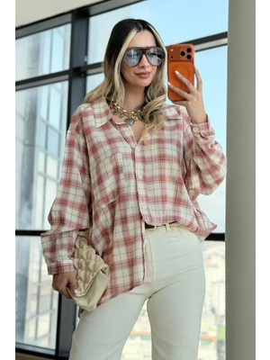 Lijuri Ekose Desenli Cepli Oversize Gömlek 3512