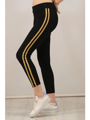 Freedom Yanı Sarı Şeritli Tayt - Siyah -