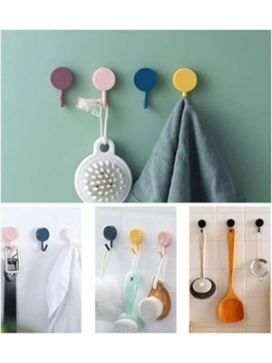 Kariyer 4’lü Yapışkanlı Duvar Askısı Renkli Güçlü Askı Banyo Mutfak Duvar Askı Seti