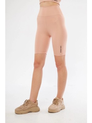 Freedom Yüksek Bel Biker Sporcu Şort - Bej