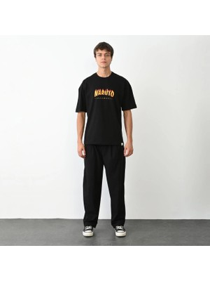 Freedom Bisiklet Yaka Baskılı Oversize T-Shirt - Siyah -