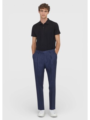 Ramsey Açık Lacivert Dokuma Comfort Fit Casual %100 Keten Pantolon