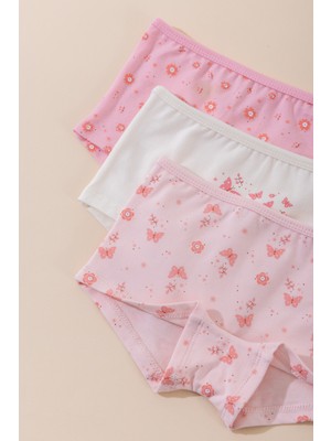 Baykar Kız Çocuk Pamuklu Renkli Baskılı Likralı Boxer 3'lü Paket 5706 Renkli