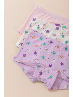 Baykar Kız Çocuk Pamuklu Renkli Baskılı Likralı Boxer 3'lü Paket 5748 Renkli