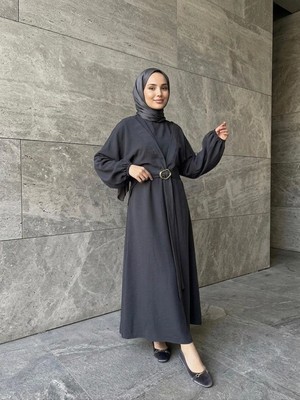 Miostil Önden Bağlamalı Aksesuar Detay Ikili Elbise-Antrasit