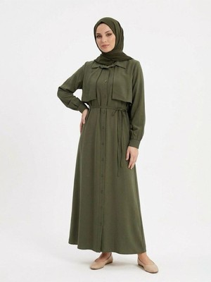 Miostil Aller Detay Patlı Elbise-Haki