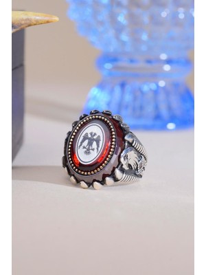 Innuendo 925 Ayar Gümüş Çift Başlı Kartal Desenli Erkek Yüzük