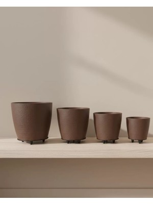 4’lü 3D Kahverengi Dekoratif Vazo Seti Modern Ayaklı Şık Saksı Takımı Veralya Tech