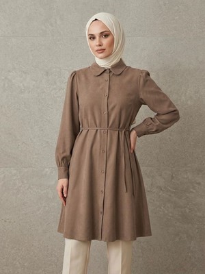 Miostil Bebe Yaka Omuz Kol Büzgülü Tunik-Vizon