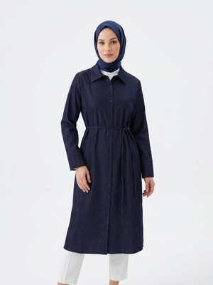 Miostil Biye Detay Uzun Tunik-Lacivert