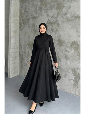 Miostil Yaka Fermuar Detay Elbise-Siyah