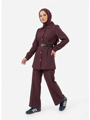 Miostil Ön Arka Pensli Pantolonlu Takım-Bordo
