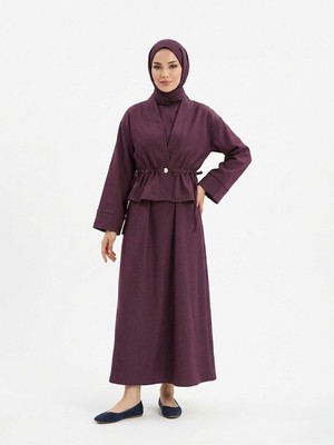 Miostil Ceket Detay Ikili Elbise-Bordo
