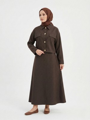 Miostil Ceket Düğme Detay Ikili Elbise-Kahve