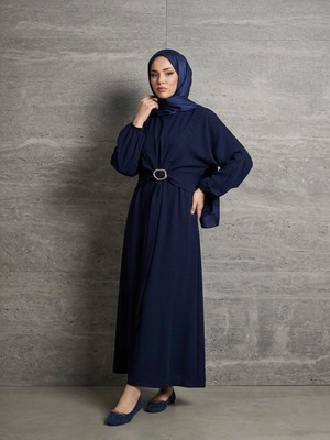 Miostil Önden Bağlamalı Aksesuar Detay Ikili Elbise-Lacivert