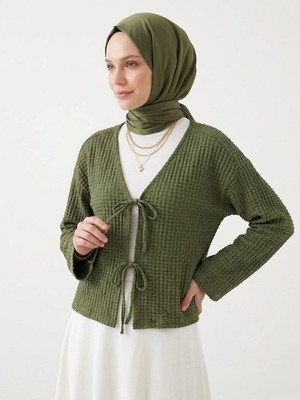 Miostil Ön Bağlamalı Örme Tunik-Haki