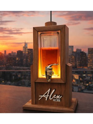 Bk Gift Kişiye Özel Isimli LED Işıklı Ahşap Içecek Dispenseri – Musluklu Işıklı Bar Standı