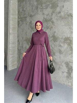 Miostil Yaka Fermuar Detay Elbise-Gül Kurusu