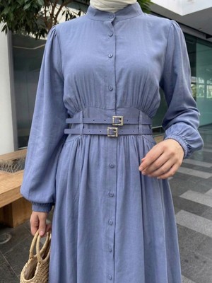 Miostil Çift Kemerli Elbise-Indigo