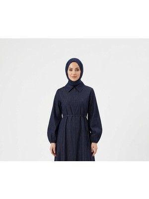 Miostil Yakalı Fermuar Detay Elbise-Lacivert