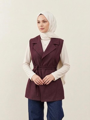 Miostil Yaka Detay Yelek-Bordo