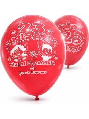 Bkmc 👉 (50 Adet) 23 Nisan Temalı Baskılı Kırmızı Balon – Ulusal Egemenlik ve Çocuk Bayramı