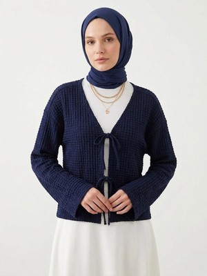 Miostil Ön Bağlamalı Örme Tunik-Lacivert