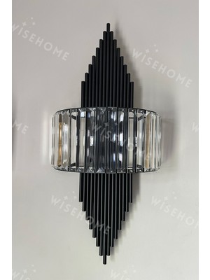 wisehome Royal Siyah Metal Kristal Detaylı Pilli Duvar Apliği