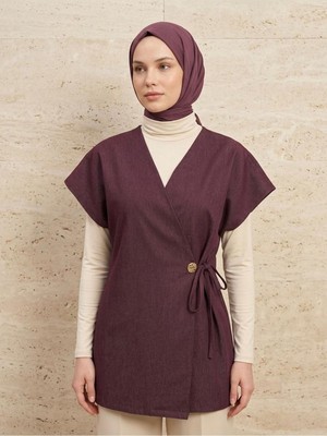 Miostil Yandan Bağlamalı Düğme Detay Yelek-Bordo