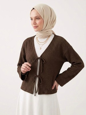 Miostil Ön Bağlamalı Örme Tunik-Kahve