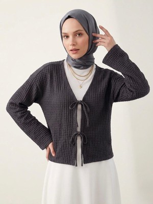 Miostil Ön Bağlamalı Örme Tunik-Antrasit