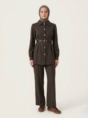 Miostil Ön Arka Pensli Pantolonlu Takım-Kahve