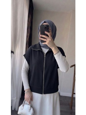 Miostil Fermuar Detay Yelek-Siyah