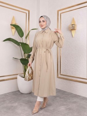 Miostil Arka Roba Omuz Pile Uzun Tunik-Taş