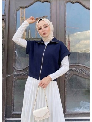 Miostil Fermuar Detay Yelek-Lacivert