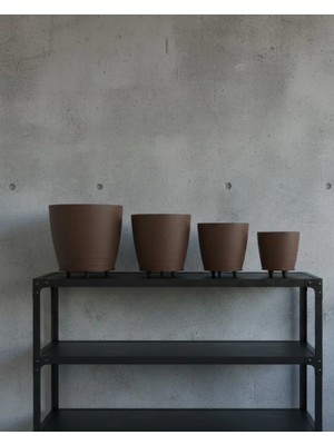 4’lü 3D Modern Kahverengi Vazo Seti Ayaklı Dekoratif Saksı Takımı Veralya Tech