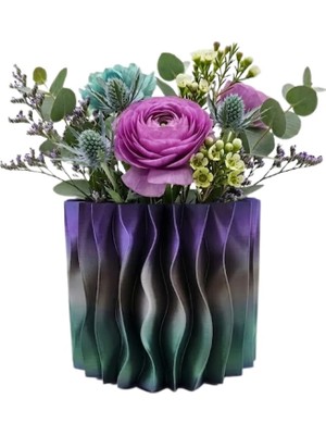 Minimalist Dalgalı Tasarımlı Mor Dekoratif 3D Vazo Masa Dekoru Veralya Tech