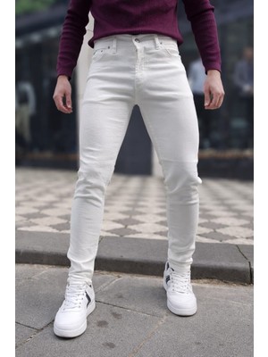 Ceza Denim Erkek Slim Fit Beyaz Likralı Kot Pantolon Jean