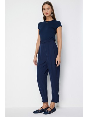On Kadın Paçası Pileli Yan Cepli Pantolon 78105 Lacivert