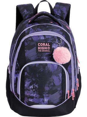 Coral High Siyah Mor Pembe Desenli Okul Sırt Çantası 24459