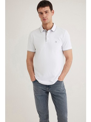 Mavi Erkek Yaka Detaylı Polo T-Shirt M062373 Beyaz