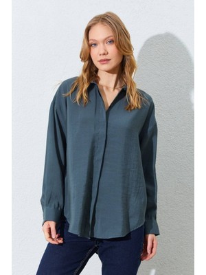 CGA Modal Kadın Gömlek Modal Kumaş Haki Kadın Gömlek Modal Rahat Kumaş