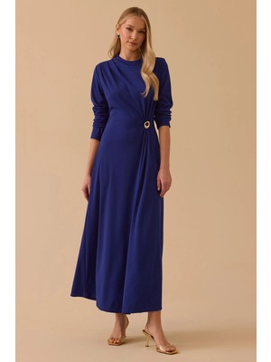 Seçil Kadın Metal Aksesuarlı Uzun Kollu Elbise 1039 Saks