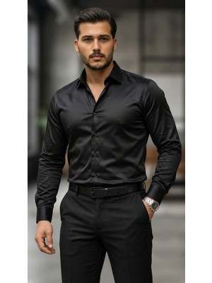 Veralya Moda Erkek Saten Klasik Gömlek