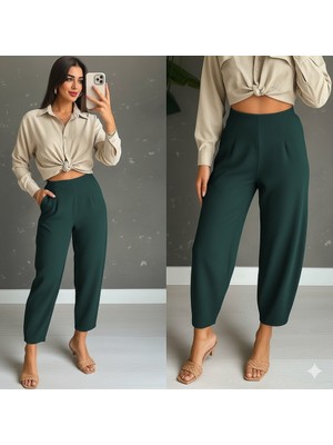 Veralya Moda Kadın Yüksek Bel Krep Pantolon