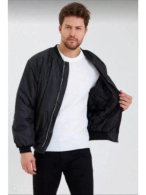 Veralya Moda Erkek Düz Bomber Ceket - Siyah